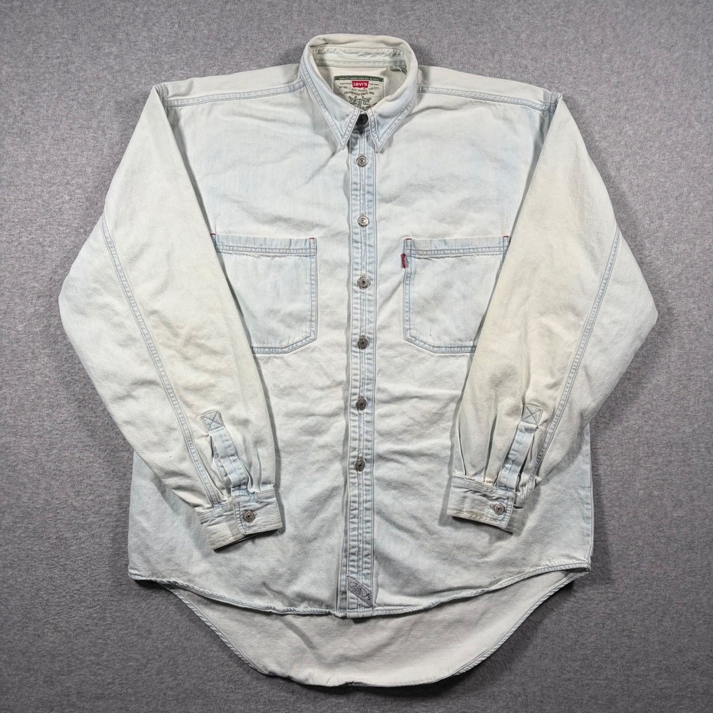 Levi's Denim Button Up Shirt Mens Large Light Wash Real Indigo Long Sleeve Vtg